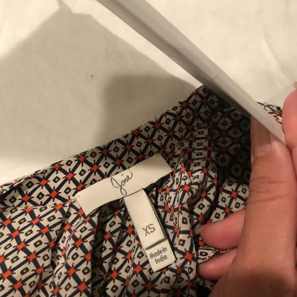 JOIE SILK TOP BLOUSE SHIRT ORANGE BLUE GEO XS - Picture 4 of 5